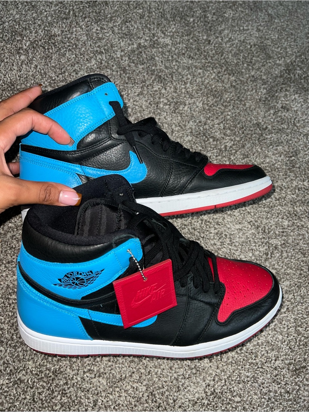Jordan Air High-Top Sneakers in Black, Blue & Red